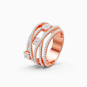 Bague audacieuse à halo de diamants multicouches et groupés avec diamant de laboratoire de 0,99 ct |   En or jaune, blanc et rose 9 carats - Product Image 3