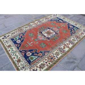 พรมวินเทจตุรกี ขนาด 5x7.8 ฟุต (153x239 ซม.) สีแดงน้ำเงิน ลายต้นไม้และพืช - Product Image 3