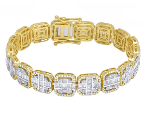 Fully Iced Out 925 Sterling <b>Silver</b> With Moissanite Baguette & Round Cut Diamond Hip Hop Style <b>Bracelet</b> For <b>Men</b> - Product Image 1