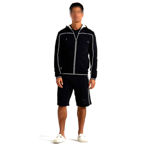 Diseño único de la más alta calidad en contraste de color negro Hombres Ropa exterior Estilo de cremallera Sudadera con capucha con conjuntos de pantalones cortos - Product Image 1