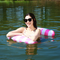 Hamac gonflable en PVC à rayures, 2/3/4 tubes, chaise longue pour piscine, fête de baignade, filet à mailles, vacances d'été, loisirs