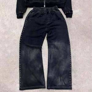 เสื้อฮู้ดดี้ครอปผู้ชายสไตล์วินเทจ ย้อมสีแบบ Acid-Washed ผลิตตามสั่ง ผ้าฝ้ายเฟรนช์เทอร์รี่ พิมพ์ลาย DTG ประดับคริสตัล ซิปแบบ Distressed - Product Image 5