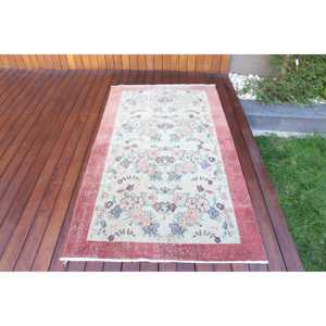 3.5x6.3 ft Turkish Vintage Rug, Accent Rug, <b>Red</b> <b>Wool</b> Rug - Product Image 1