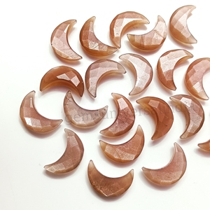 Pierre de lune en chocolat naturel forme à facettes pierre précieuse chocolat croissant de lune briolette, perle sculptée à la main en vrac pour bijoux 18mm - Product Image 2