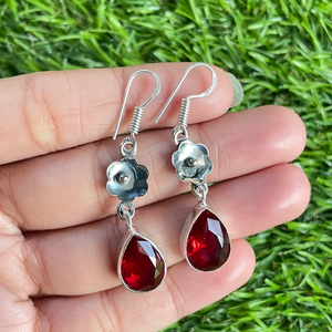 Wholesale 925 Sterling Silver Hoop <b>Earrings</b> with <b>Red</b> Garnet Gemstone Trendy Dangle <b>Drop</b> Design for Women and Girls - Product Image 2