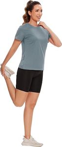 T-Shirt de sport à manches courtes Sexy High Stretch pour femmes vêtements de sport respirants respirants pour l'été - Product Image 4