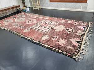 Haute qualité 6x12 marocain berbère laine tapis violet foncé surteint superbe motif géométrique bohème Tulu excellent abstrait haut - Product Image 6