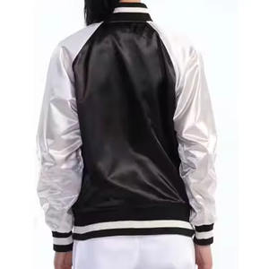 Chaqueta universitaria de satén con parche de logotipo personalizado, chaqueta de béisbol Bomber OEM Unisex Reversible College Winter Street Fashion Wear - Product Image 5