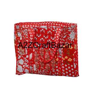 Bolsa de Mano Grande de Algodón para Mujer, Acolchada, Hecha a Mano, con Estampado de Bloques, Ecológica, para Compras y Viajes - Product Image 5