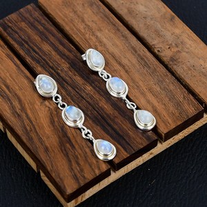 925 <b>Sterling</b> <b>Silver</b> Fine Dangle <b>Earrings</b> with Mixed Cut Moonstone Gemstone for Engagement or Anniversary Gift - Product Image 3