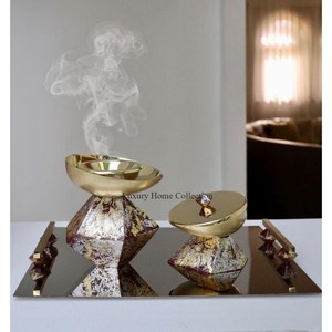 Quemador chapado en oro con el último patrón único, centro de mesa, quemador de incienso aromático para el hogar y suministros de soporte a bajo precio - Product Image 1