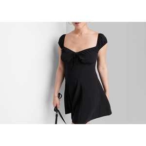 Wild Fable Abito da donna nero, stile skater, con maniche a cappuccio, modello svasato, mini, elegante, lunghezza al ginocchio, traspirante, drappeggiato, naturale, per club, taglia M - Product Image 2