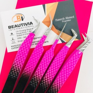 Pinzas para pestañas de acero inoxidable de dos tonos con logotipo personalizado profesional Punta puntiaguda de agarre de diamante Sostenible para uso de extensión de pestañas - Product Image 2