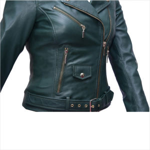 Chaqueta de cuero genuino de alta calidad para mujer de Otoño/Invierno, ajuste delgado con bolsillos, relleno de algodón de tela Material, suministro al por mayor - Product Image 4