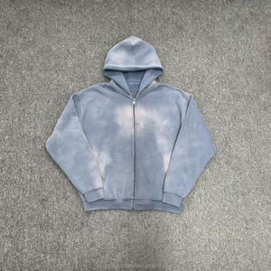 Sudadera con Capucha Extra Grande de Algodón Grueso Personalizada con Logotipo Bordado, Estilo Vintage, Lavada, Decolorada por el Sol, con Cierre - Product Image 3