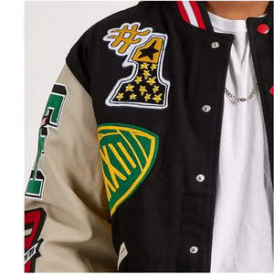 Veste universitaire en laine surdimensionnée pour homme, personnalisée, coupe ample, broderie en chenille, patchwork, logo sur le devant, style hip-hop, streetwear - Product Image 6