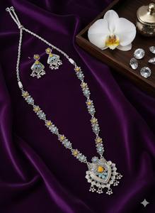 Ensemble de collier et de boucles d'oreilles en alliage indien traditionnel de mariage Bijoux oxydés faits à la main avec des pierres bleues jaunes à prix discount - Product Image 3