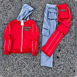 Ropa de calle con logotipo personalizado, chándal para hombre con bloque de color, chándal apilado, pantalones acampanados para hombre, sudaderas con capucha, nuevo diseño, chándal para hombre - Product Image 1