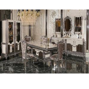 Ensemble de meubles de salle à manger sculptés à la main d'aspect métallique Table de salle à manger sculptée à la main baroque - Product Image 1