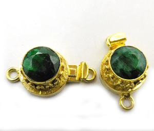 Fermoir de boîte ronde en pierre précieuse émeraude plaqué or 18 carats 24X15X10MM B631-1 de fabrication de bijoux fermoir de boîte ronde à 2 3 brins - Product Image 4