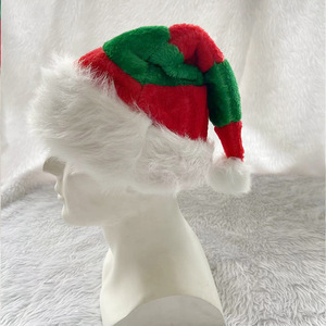 Rayas de felpa Empalme Sombrero de Papá Noel Rojo Verde Blanco Sombrero de Navidad Decoraciones para fiestas de Navidad Rendimiento Dress up Props - Product Image 2