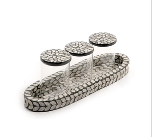 Ensemble de plateau en résine incrustée de nacre grise, élégant et moderne, écologique, plateau de service durable pour les fêtes, fruits secs, noix - Product Image 3