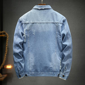 Nouvelle veste pour hommes à la mode printemps automne bleu clair coupe ajustée manteau en jean déchiré pour hommes - Product Image 3