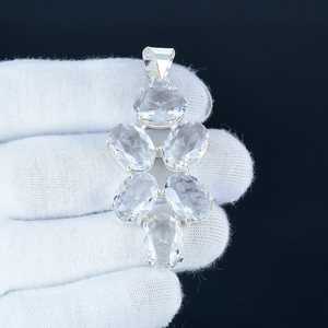 Elégant collier pendentif en topaze blanche claire en cristal fait à la main pour femmes plaqué argent taille ovale pierres précieuses réglage incrustation - Product Image 2