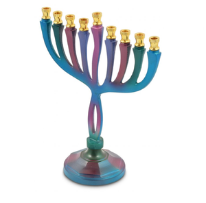 Menorah classique religieuse juive en métal lapidé blanc avec porte-huile en verre, Menorah juive moderne à 9 bras Hanukkah en vente en gros - Product Image 4