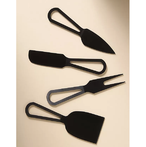ชุดมีดหั่นชีสสีดำชุดเครื่องครัวสแตนเลสสตีลของสะสมส้อมตัด4ชิ้น - Product Image 1