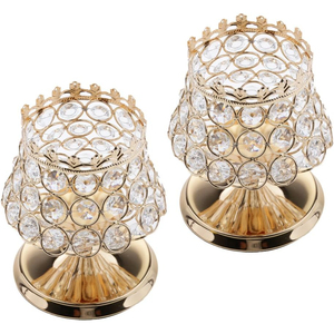Ensemble de 2 supports votifs en cristal et métal en forme de lampe de qualité supérieure, parfaits pour l'affichage votif de bougeoir décoratif de mariage - Product Image 3