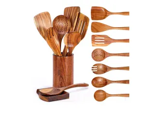 Top fornitore di legno cucchiai per cucinare/utensili in legno di bambù utensili da cucina con porta utensili da cucina dal Vietnam 99 dati d'oro