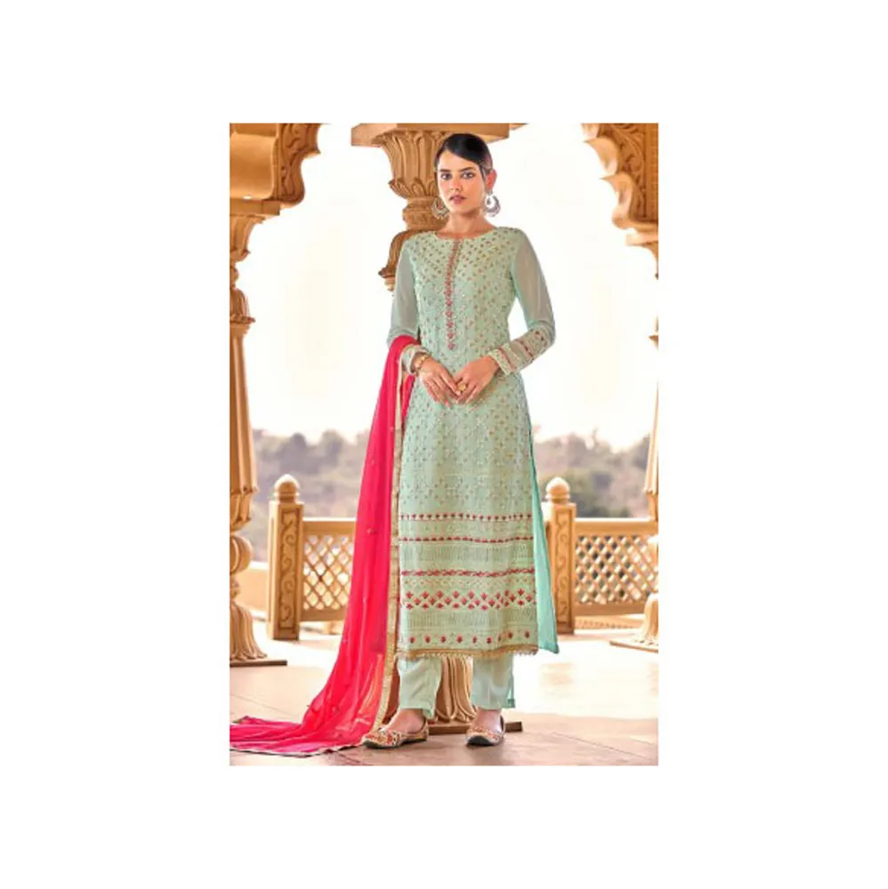 Geleneksel hint pakistan Salwar kameez elbise el yapımı Gotta tasarım ipek şifon kumaş üzerinde çalışmak