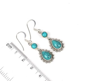925 boucles d'oreilles à crochet en argent sterling massif à deux pierres avec turquoise bleue mois de décembre boucles d'oreilles à breloques en pierre de naissance - Product Image 4