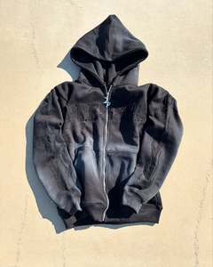 Sweat à capuche personnalisé pour homme, coupe oversize, en molleton 340g, respirant, sans cordon, épais, 100% coton, uni, coupe courte, délavé à l'acide, hiver - Product Image 2