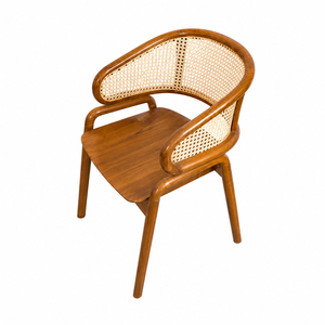 Collection de mobilier de salle à manger en teck massif fait main, style moderne minimaliste, modèle Elaris oblong, pour restaurants commerciaux, avec éléments en rotin - Product Image 3