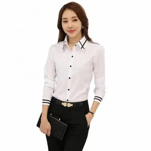 Camisa de vestir de negocios formal de Oficina de Trabajo delgada de color rojo liso personalizada más popular de Venta caliente para mujer en ODM al por mayor - Product Image 4