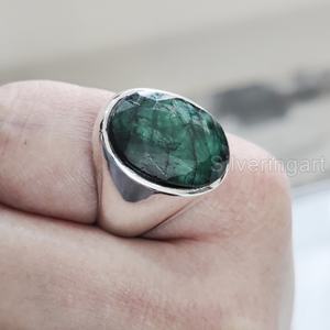 Anillo para hombre al por mayor, piedra preciosa de corindón Esmeralda Natural, anillo de piedra natal, todos los tamaños, joyería gitana de Navidad, anillo de Plata de Ley 925 - Product Image 1