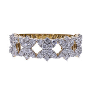 แหวนเพชรลายดอกไม้สีเหลืองทอง14K ที่มีเพชรกลมเจียระไนแบบหรูหราดีไซน์แบบฉลุ - Product Image 1