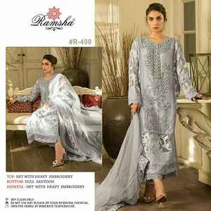 Elegant Look Gorgeous Looking Clothing Collection for Women <b>Net</b> Salwar Suit With Embroidery Work Indian Supplier and Exporter - Product Image 4