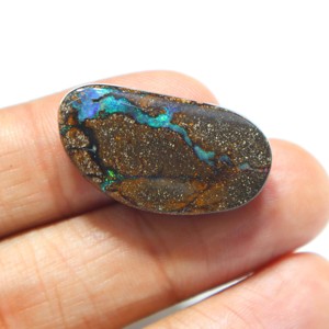 หินอัญมณีทรงหลังเบี้ยทรงโบลเดอร์จากออสเตรเลียขนาด29X16X6มม. โอปอลสำหรับทำเครื่องประดับอัญมณีสีฟ้า26.00กะรัต - Product Image 1