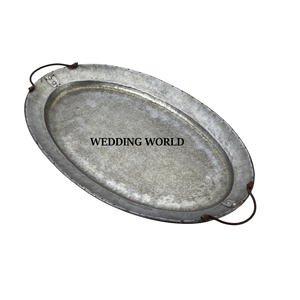 ถาดเสิร์ฟอาหารชุบสังกะสีสำหรับงานแต่งงานอุปกรณ์รับประทานอาหารทรงรีทำด้วยมือถาดเสิร์ฟโลหะ - Product Image 6