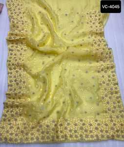 El Sari de organza pesado más hermoso con hilo bordado, ropa de fiesta de trabajo y ropa de Festival, colecciones de Sari para vestido de mujer - Product Image 5