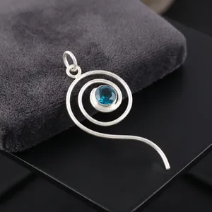 Pendentif en argent sterling 925 en gros, cristal de guérison, apatite bleue, forme ronde, taille facetée avec serti clos, pierres précieuses - Product Image 4