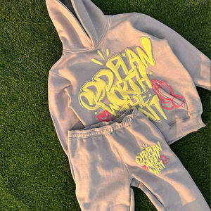 Custgom Streetwear ácido lavado Vintage chándales hombres Streetwear desgastado Patchwork Sudadera con capucha y pantalones de chándal conjunto de chándal hombres - Product Image 5