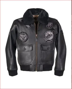 Chaqueta Bomber de Piel de Oveja Genuina para Hombre de Primera Calidad con Parches - Precio al por Mayor Personalizable - Product Image 1