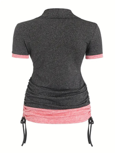 Top Casual 2 en 1 con Cuello Tipo Capucha y Bloques de Color, Talla Grande, Manga Corta, Ropa de Mujer al por Mayor, Hecho en Bangladesh - Product Image 3