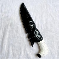 MUNTAHA AGATE Couteau de fantaisie en obsidienne noire unique, pierre précieuse, lame taillée à la main, qualité supérieure, toucher réel, dentelé, Wicca
