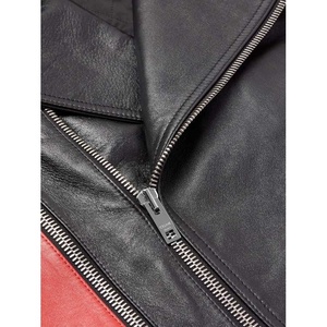 Blouson en cuir pour homme de haute qualité, nouveau style rouge et noir, avec fermeture éclair, imperméable, coupe-vent, en cuir véritable - Product Image 5