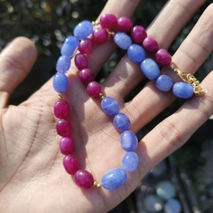 Collier unisexe en argent sterling avec perles de quartz rose et bleu, pépites de 6 mm, style bohème et hippie, cadeau pour elle - Product Image 1